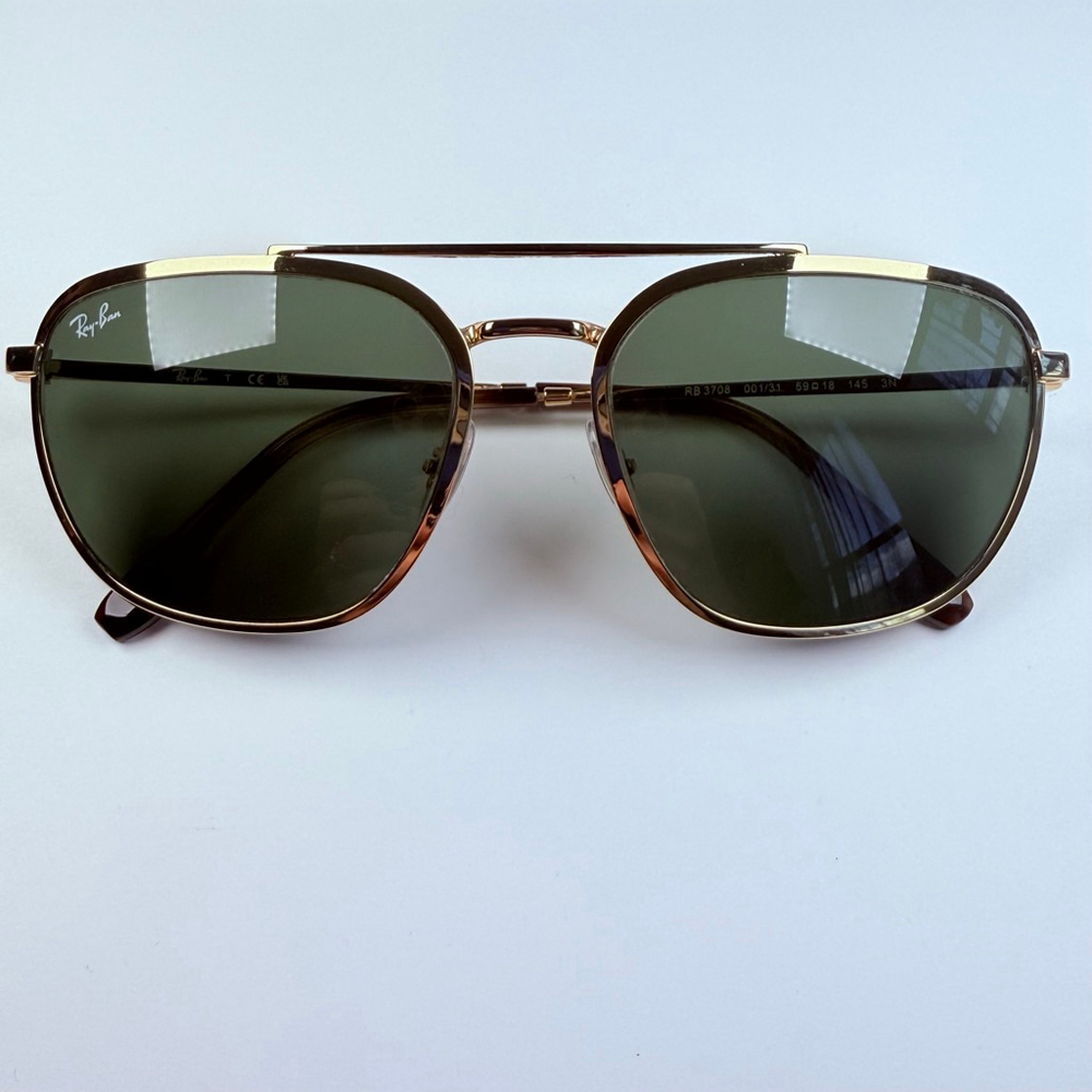 Authentic Ray-Ban RB3708 Gold Metal Rectangle Caravan Aviator Arista Sunglasses - Picture 2 of 13